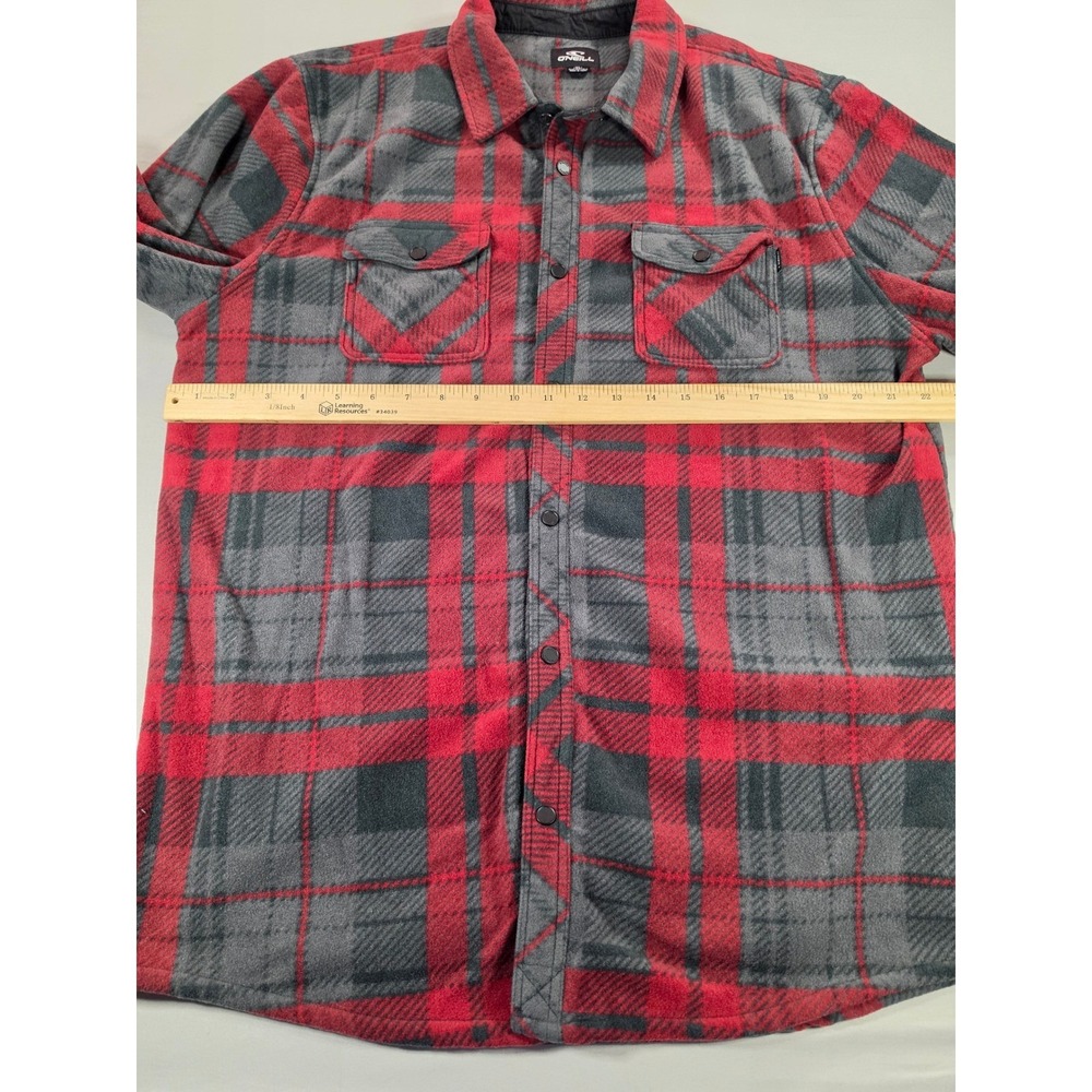 O'Neill SuperFleece Mens XL Red Grey Plaid Button Front Flannel Shirt Jacket - Picture 4 of 7